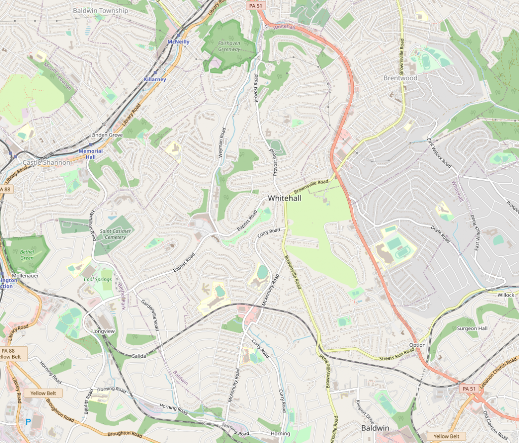 Whitehall map from OpenStreetMap.org